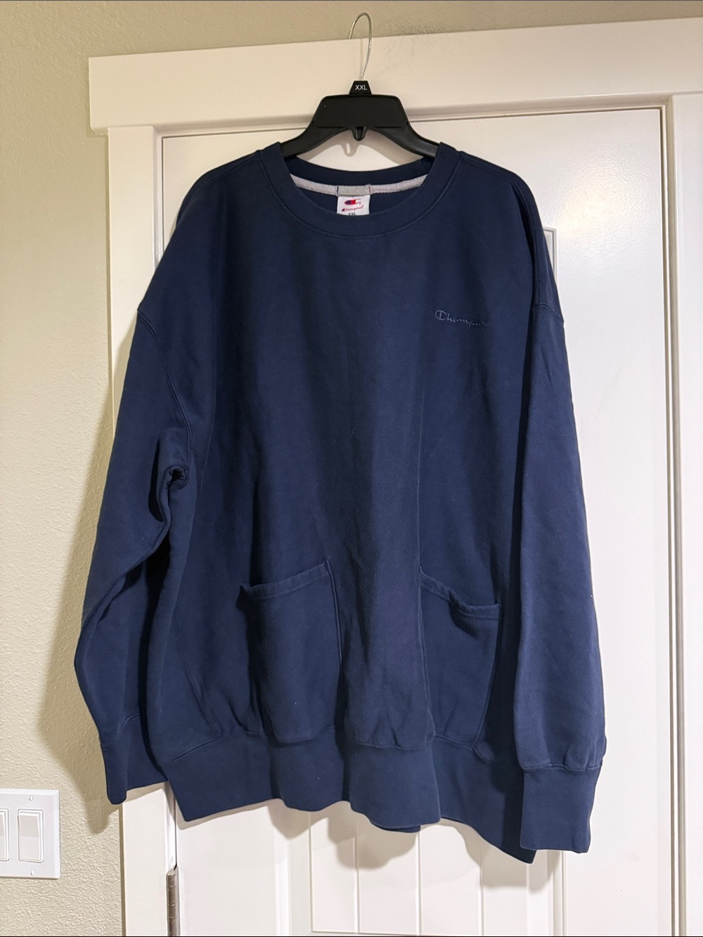 Champion Navy Blue Crewneck Sweatshirt with Front Pockets